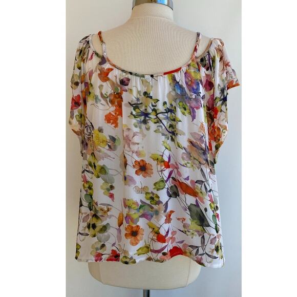 Anthropologie Love Sam Floral cold shoulder top blouse sz L - Picture 6 of 14